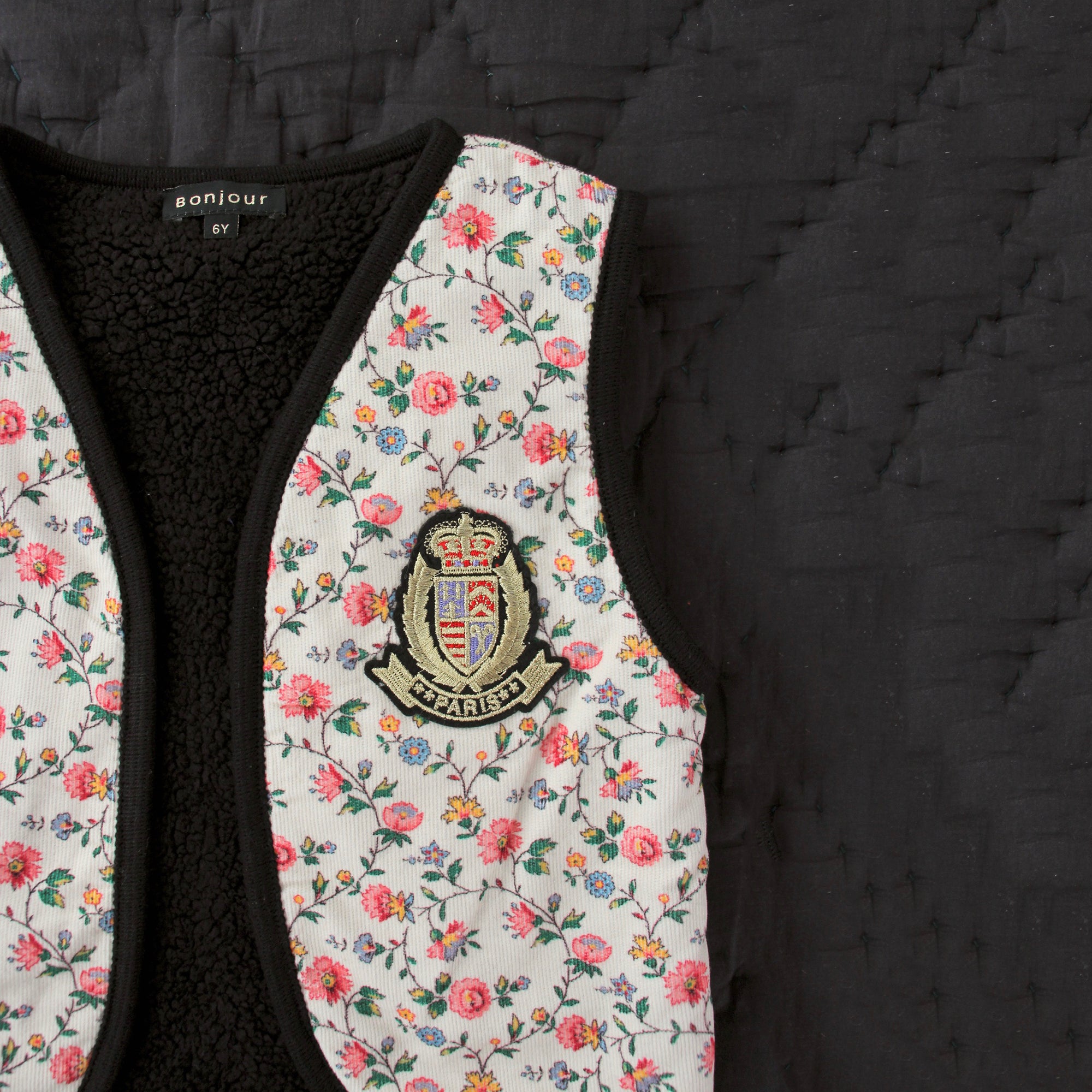 Girls Ivory Flowers Reversible Gilet