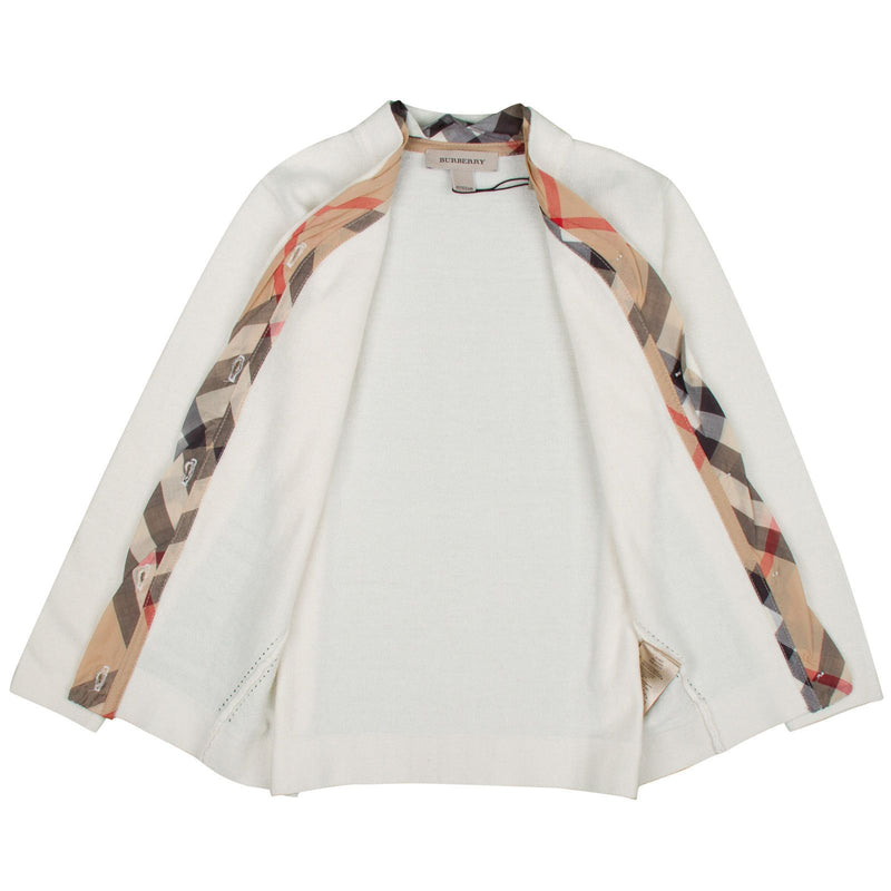 Girls Milk White Cardigan With Check Turn Up Cuffs - CÉMAROSE | Children's Fashion Store - 3