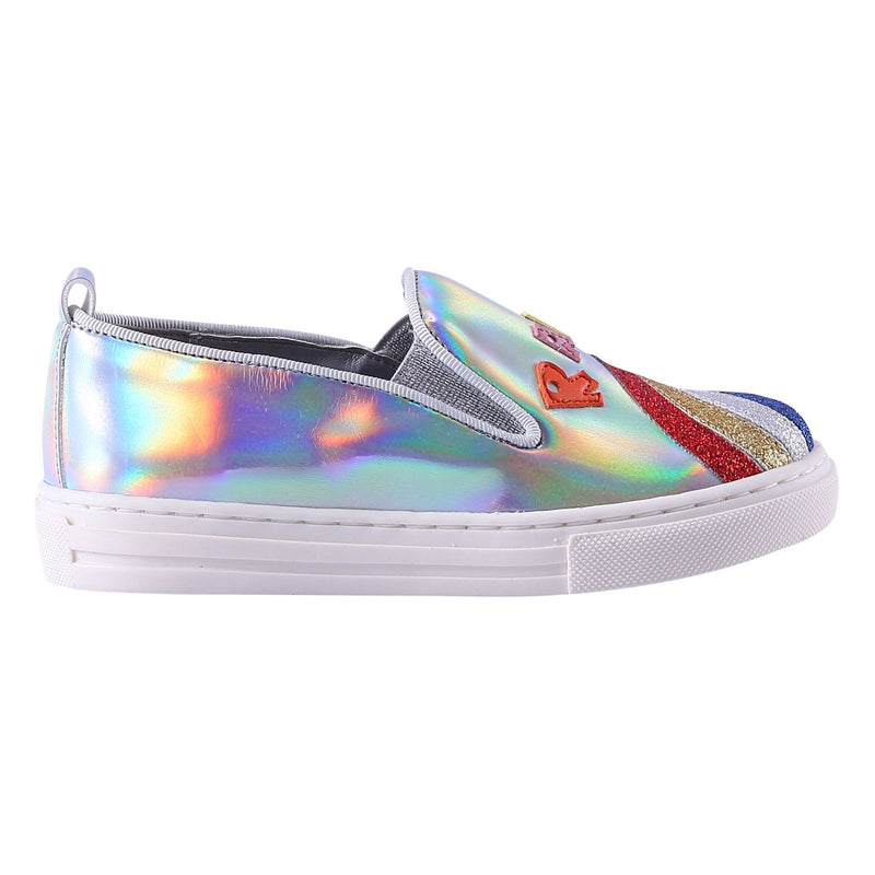 Girls Silver Shoes With Patch Rainbow Trims - CÉMAROSE | Children's Fashion Store - 4