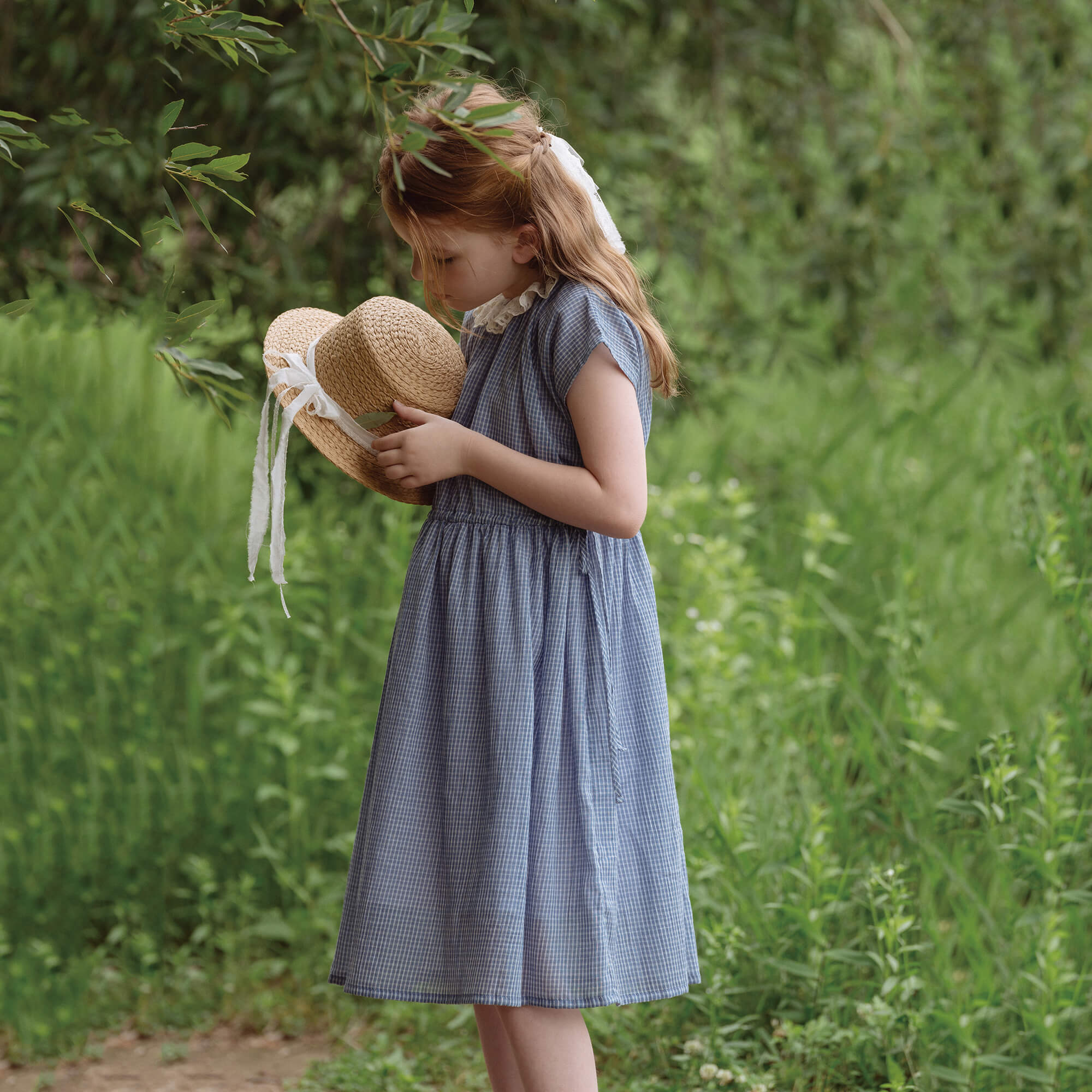 Girls Blue Check Cotton Dress