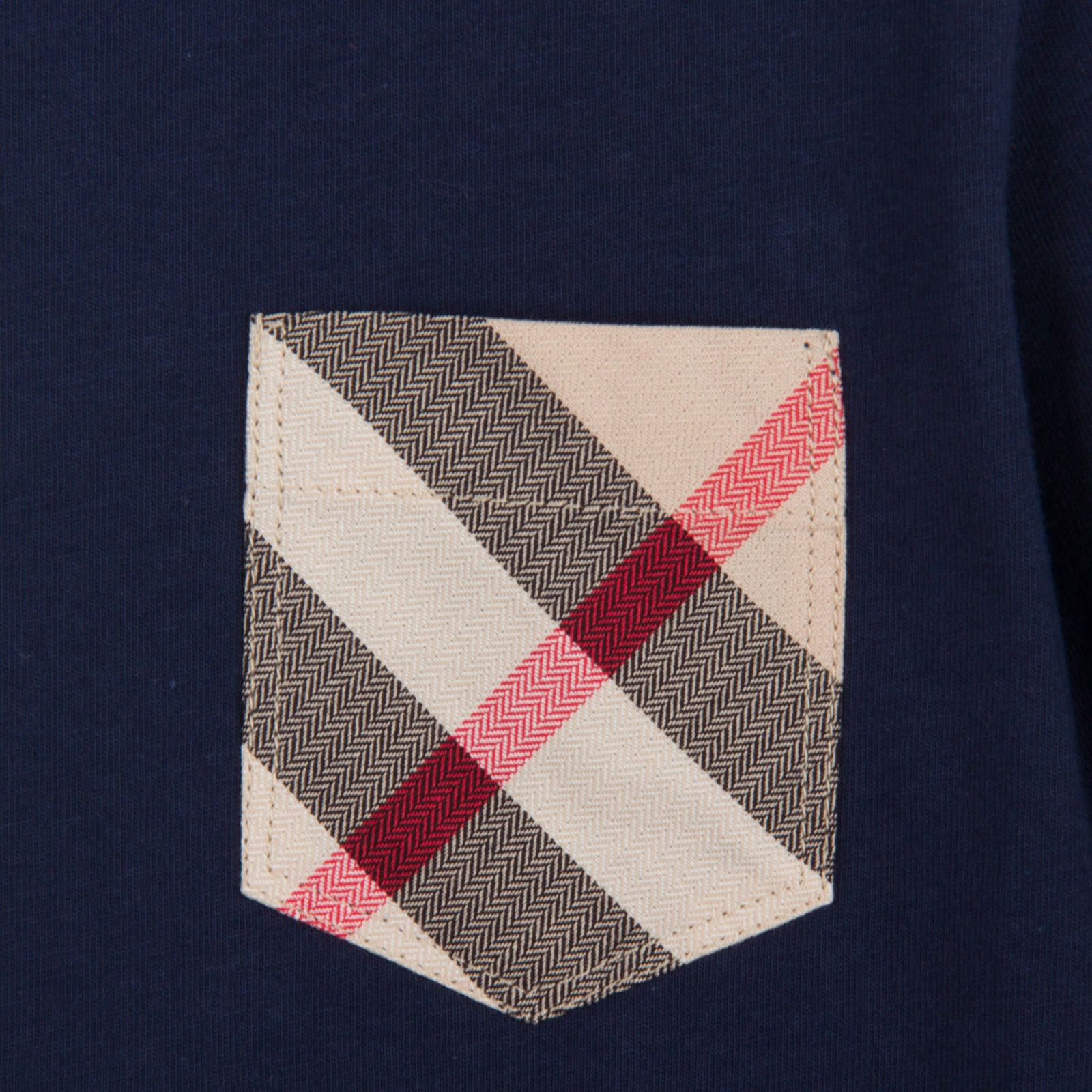 Boys Navy Blue Cotton T-Shirts With Check Pocket - CÉMAROSE | Children's Fashion Store - 3
