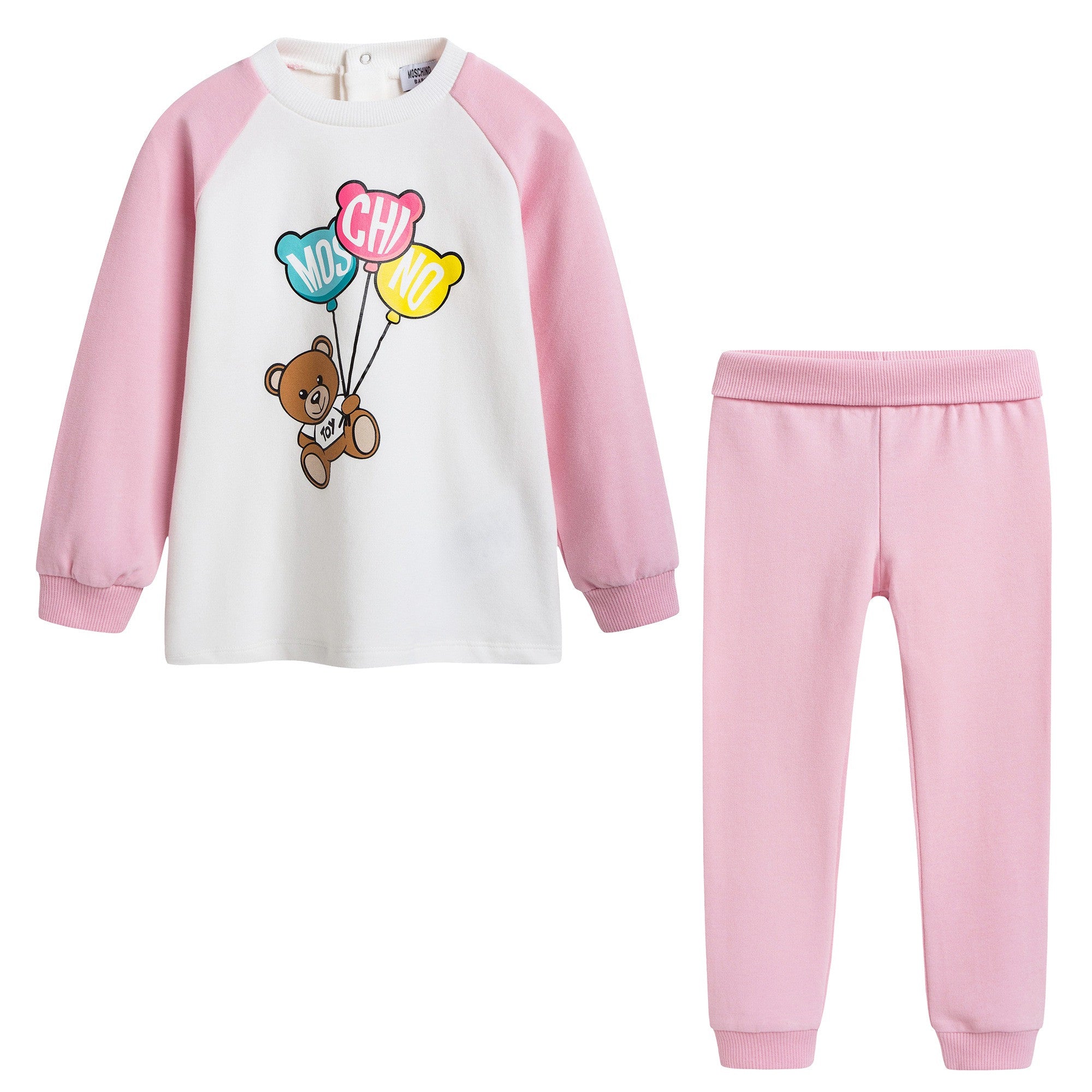 Baby Girls Pink Cotton Teddy Tracksuit