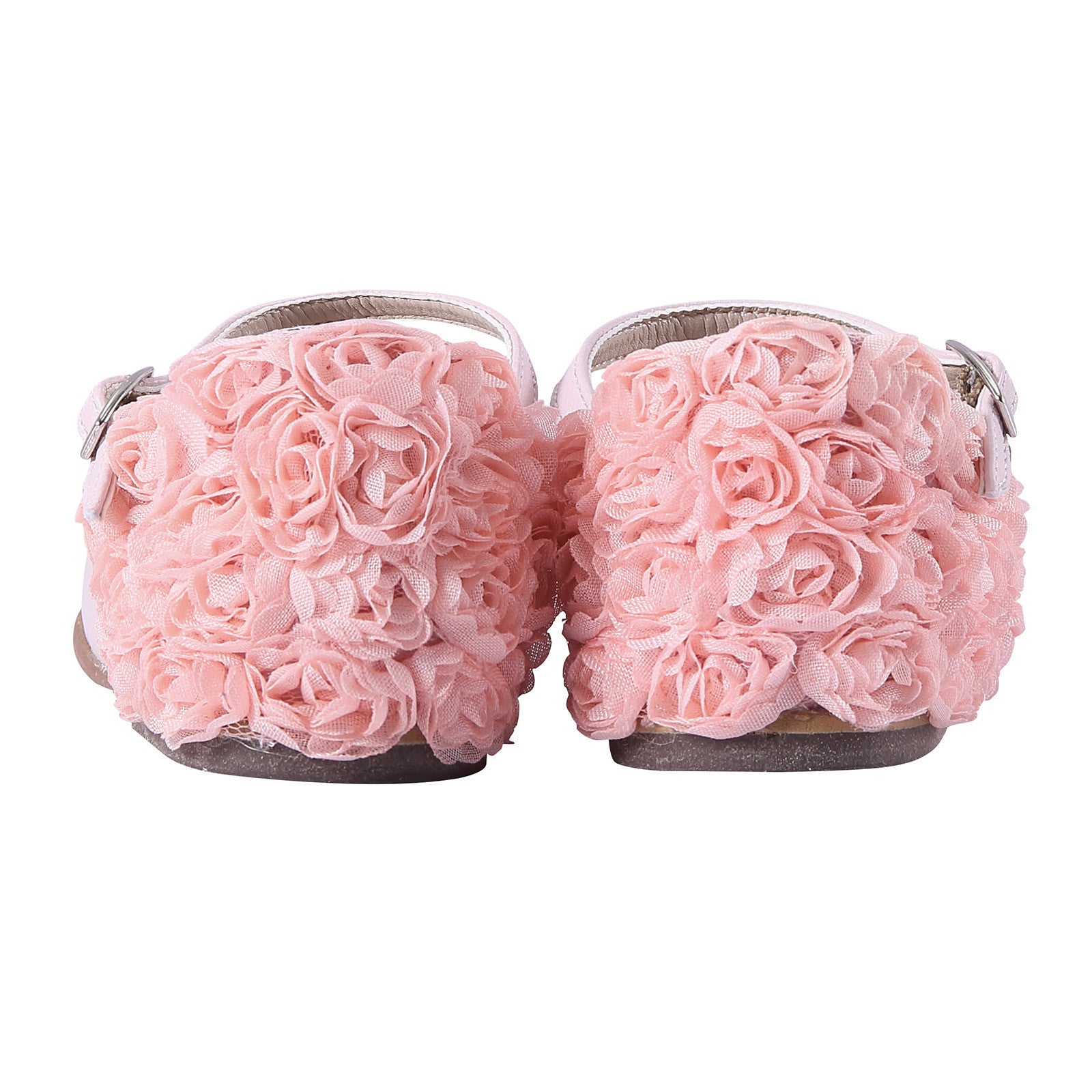 Girls Pink Chiffon Flowers Embellished Heel Leather Ballerinas - CÉMAROSE | Children's Fashion Store - 3