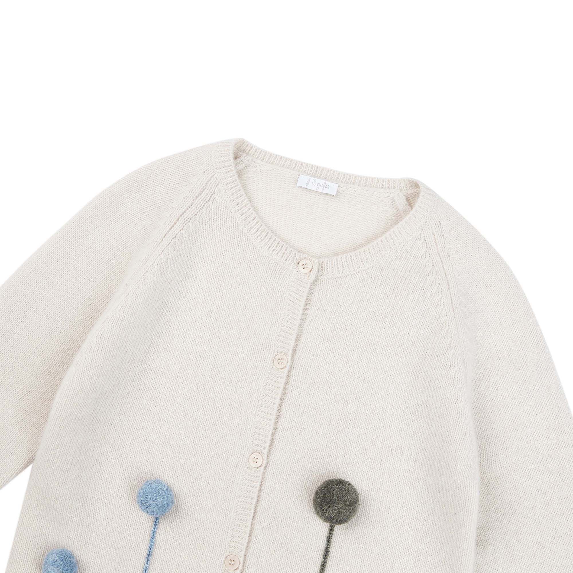 Girls Beige & Blue Wool Cardigan