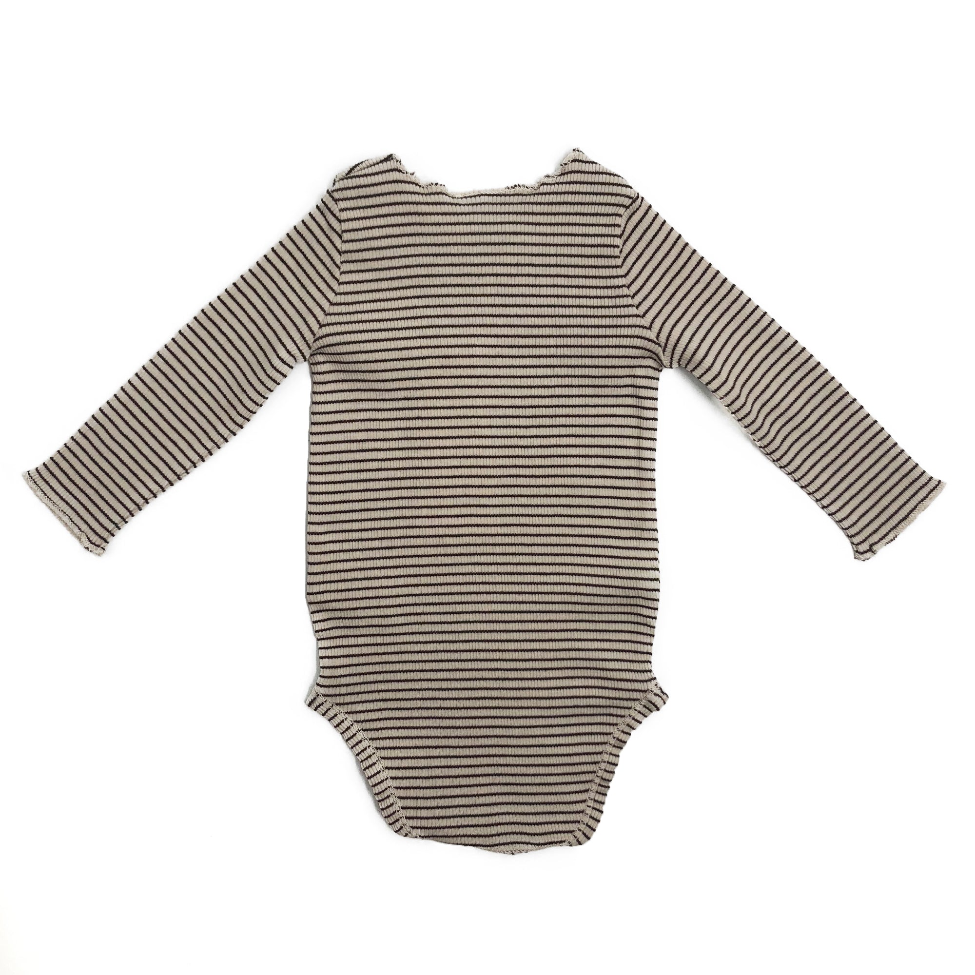 Baby Sand & Chocolate Striped Cotton Romper