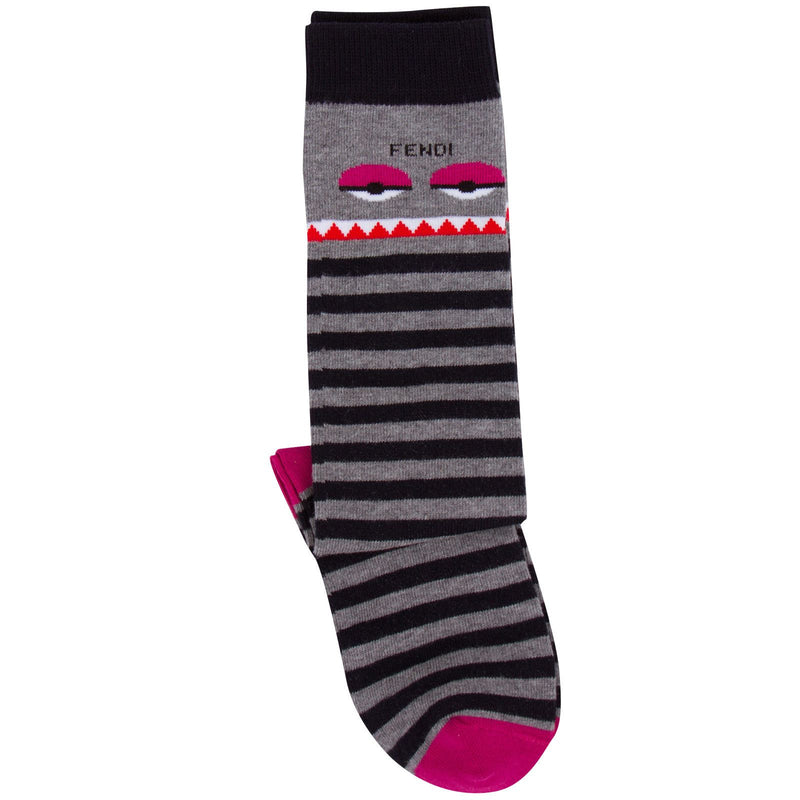 Girls Grey&Blue Striped Monster Long Socks - CÉMAROSE | Children's Fashion Store - 3