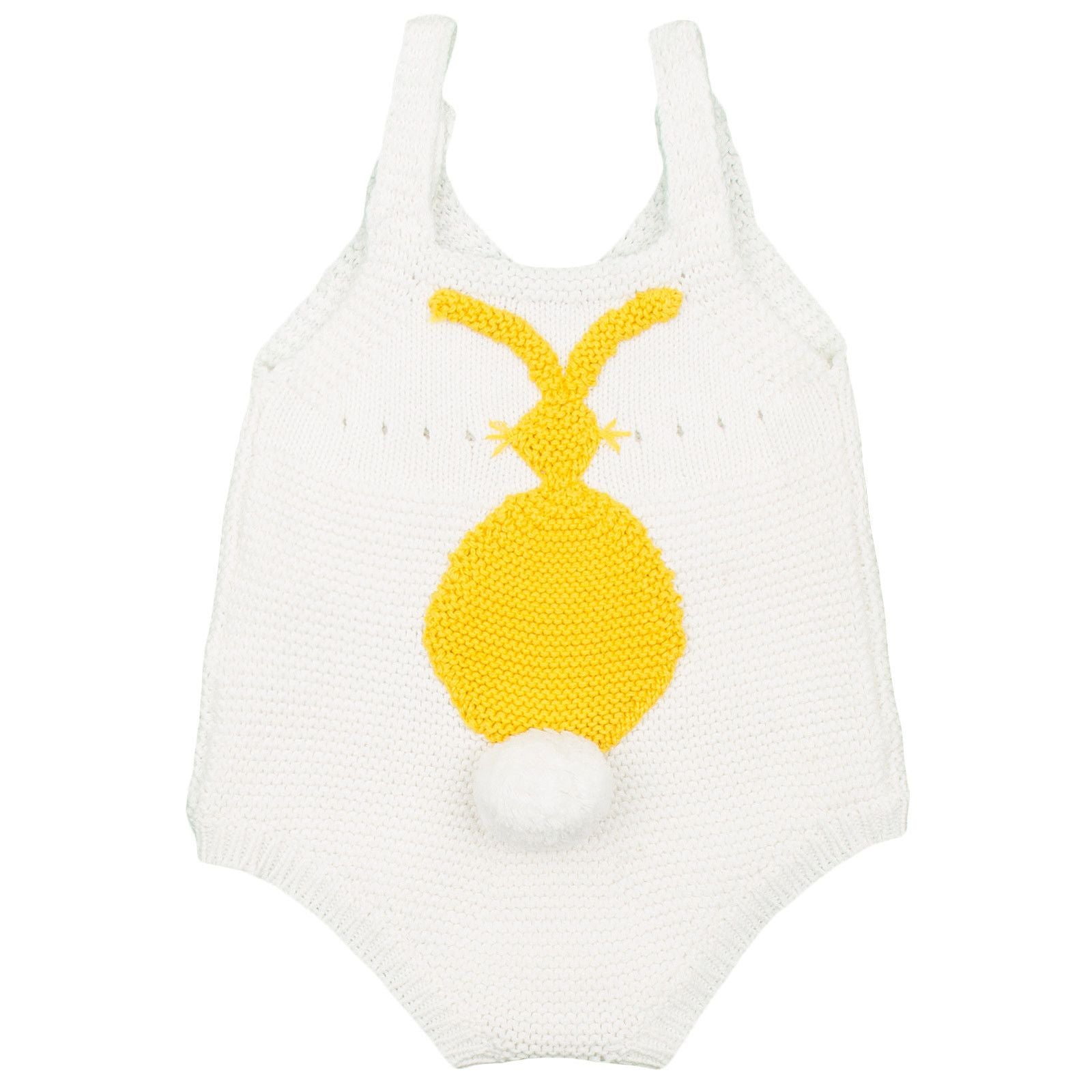 Bunny Baby Ivory Cotton Cashmere Bodysuit With Yellow Bunny Print - CÉMAROSE | Children's Fashion Store - 3
