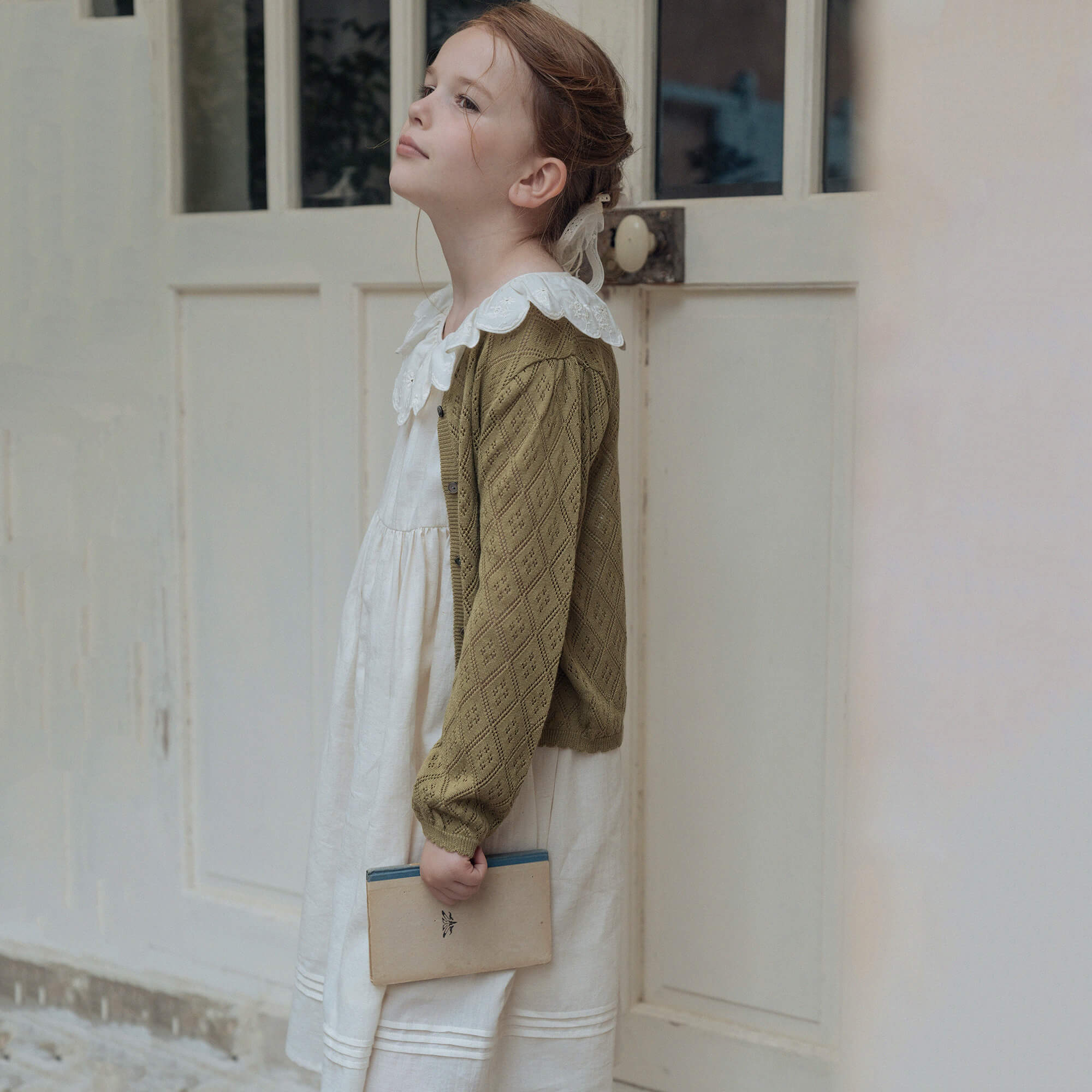 Girls Olive Knit Cardigan