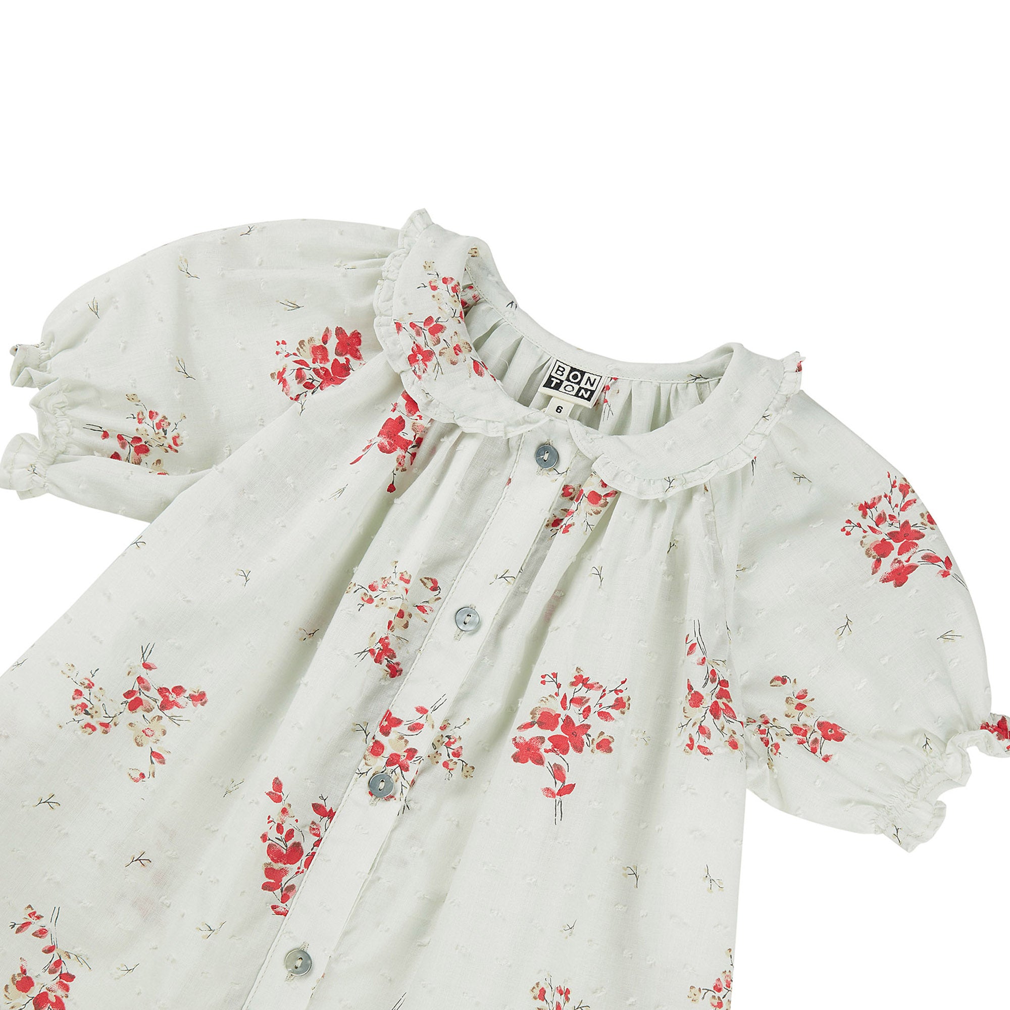 Girls White & Red Flowers Cotton Top
