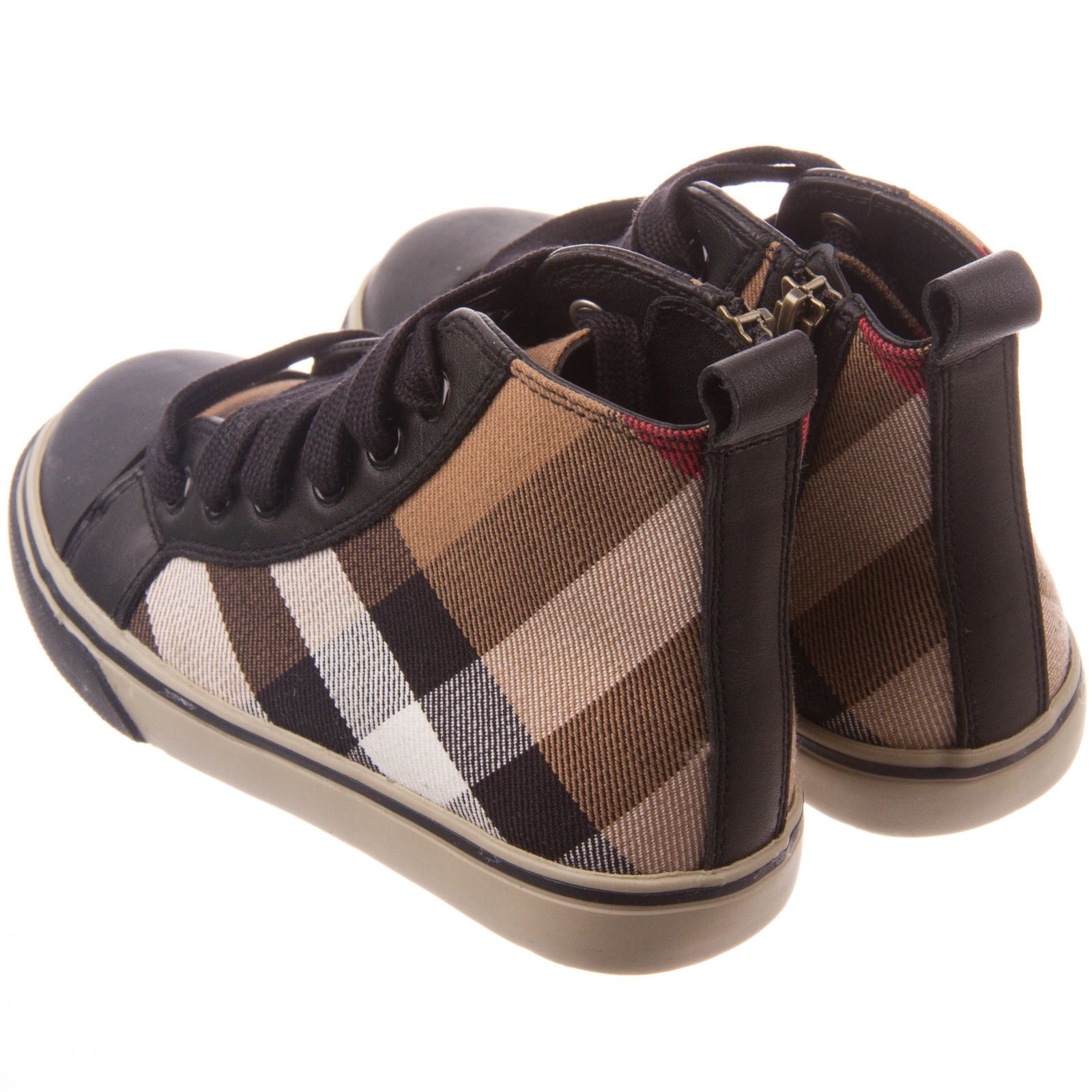 Boys Dark Beige Check High Top&Black Suede Trainers - CÉMAROSE | Children's Fashion Store - 3