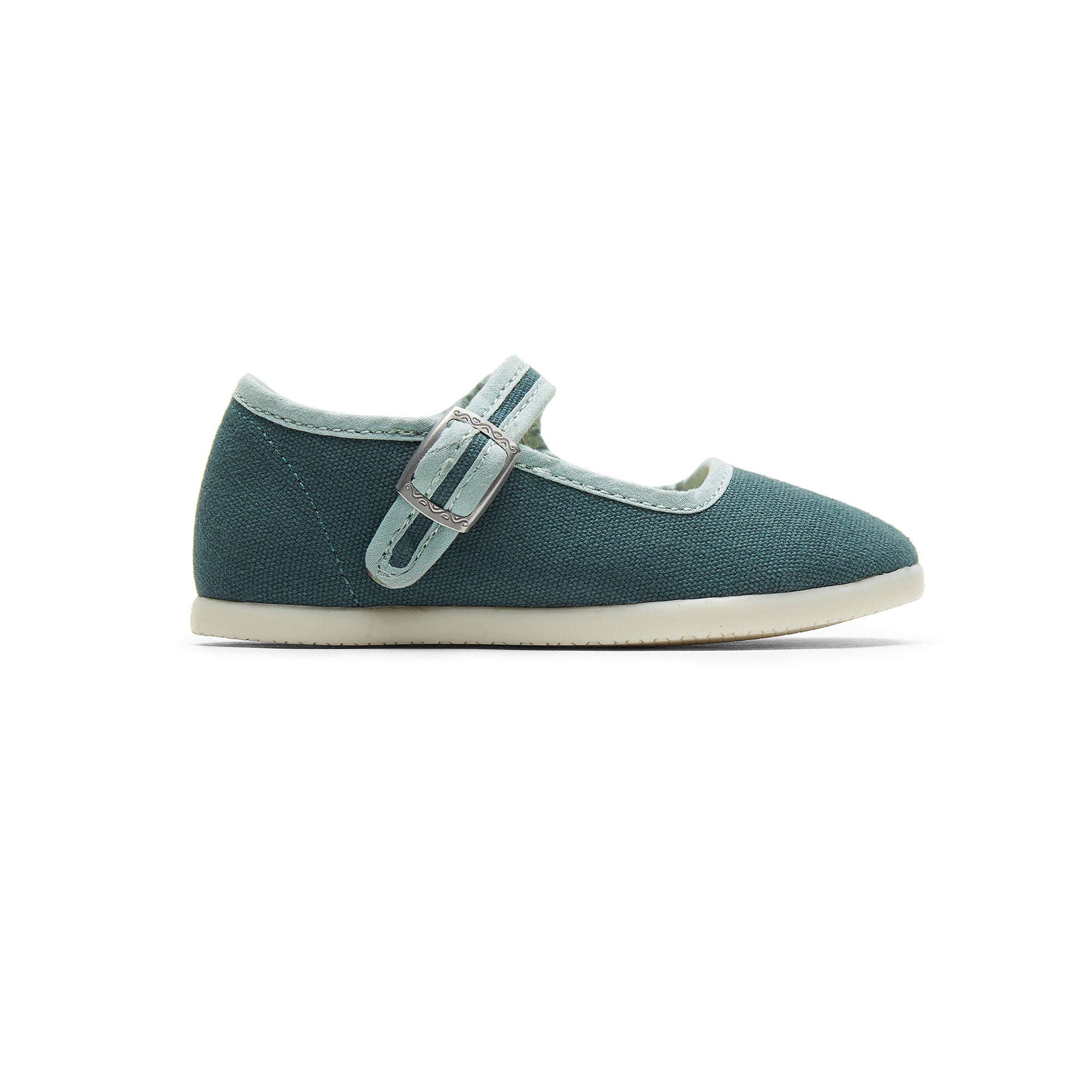 Girls Green Buckled Cotton Shoes
