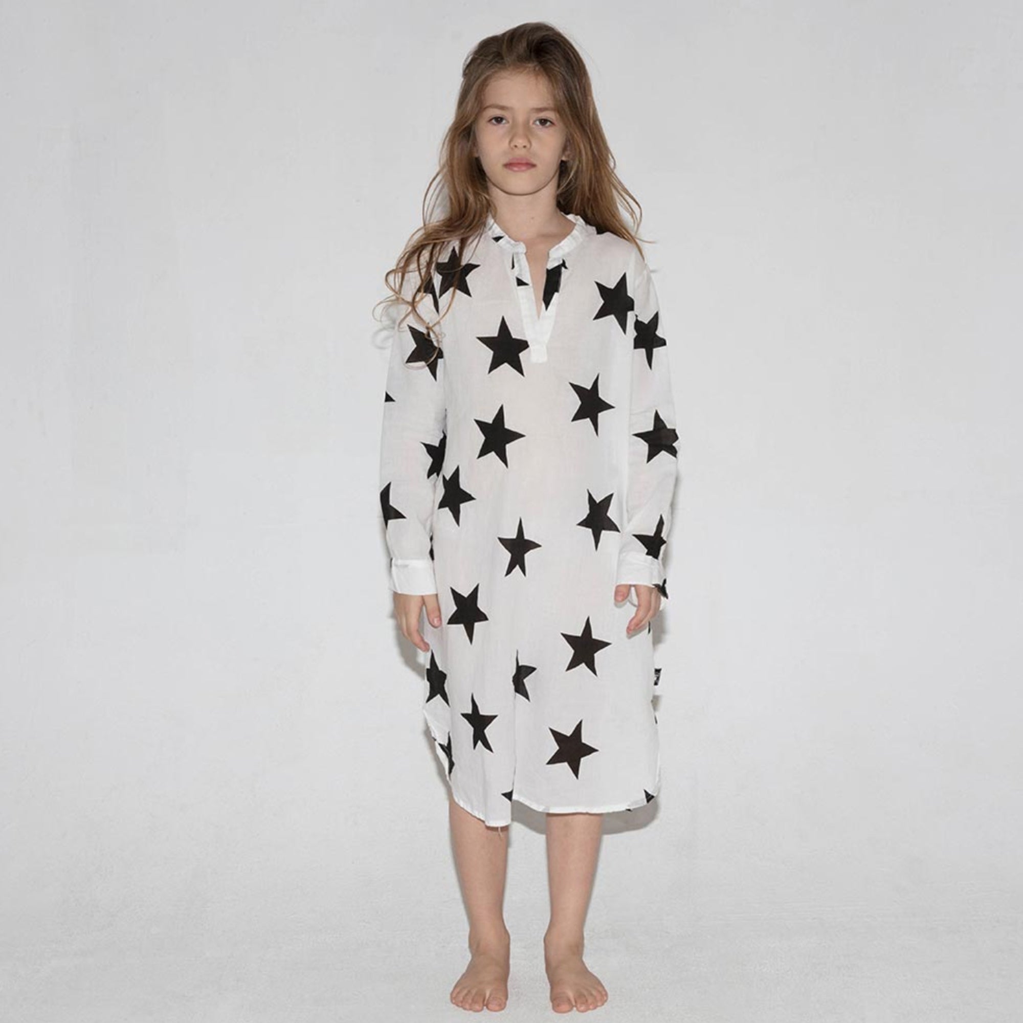 Girls White Star Printed Cotton Dress