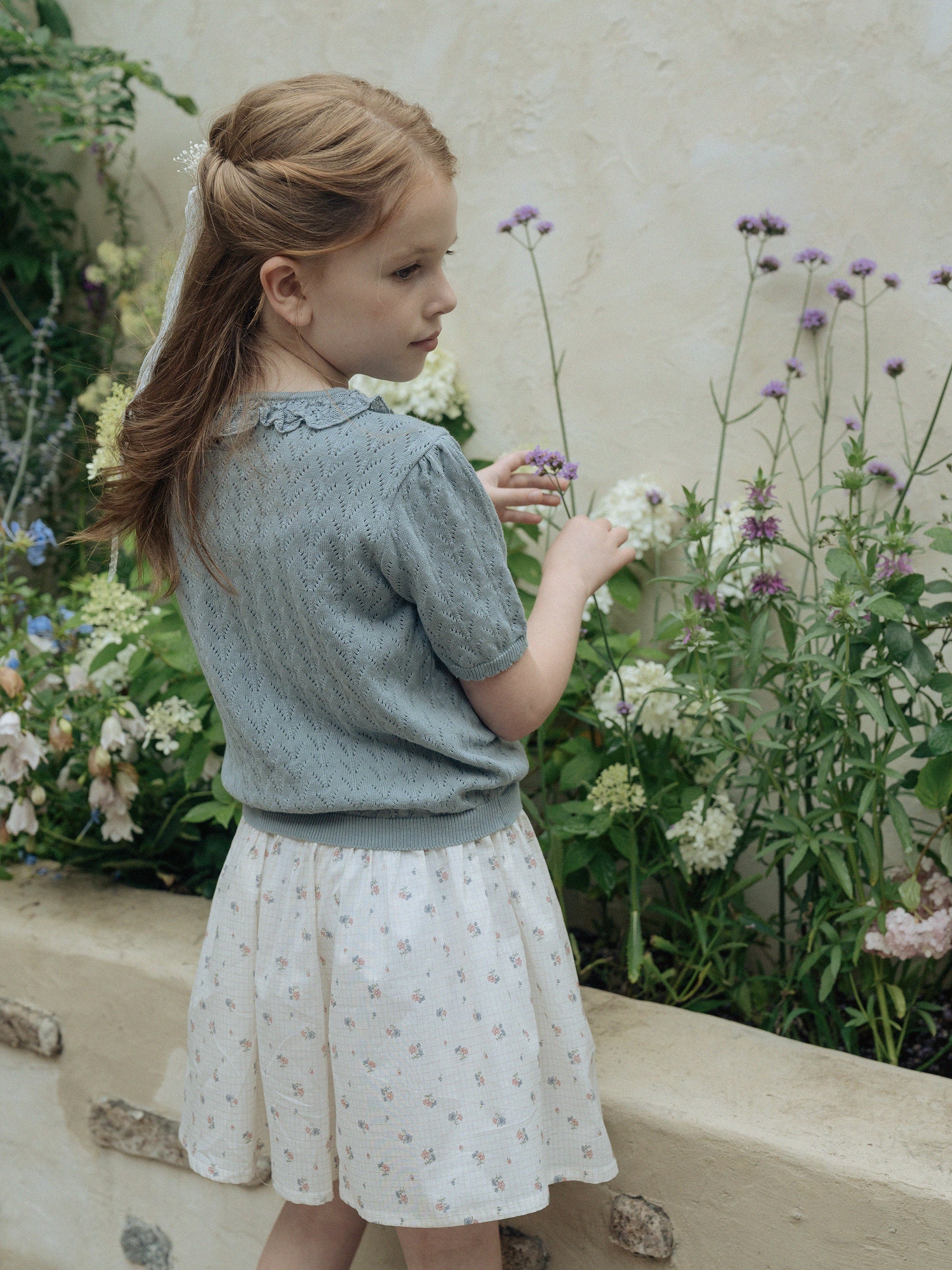 Girls Violet Floral Cotton Shorts