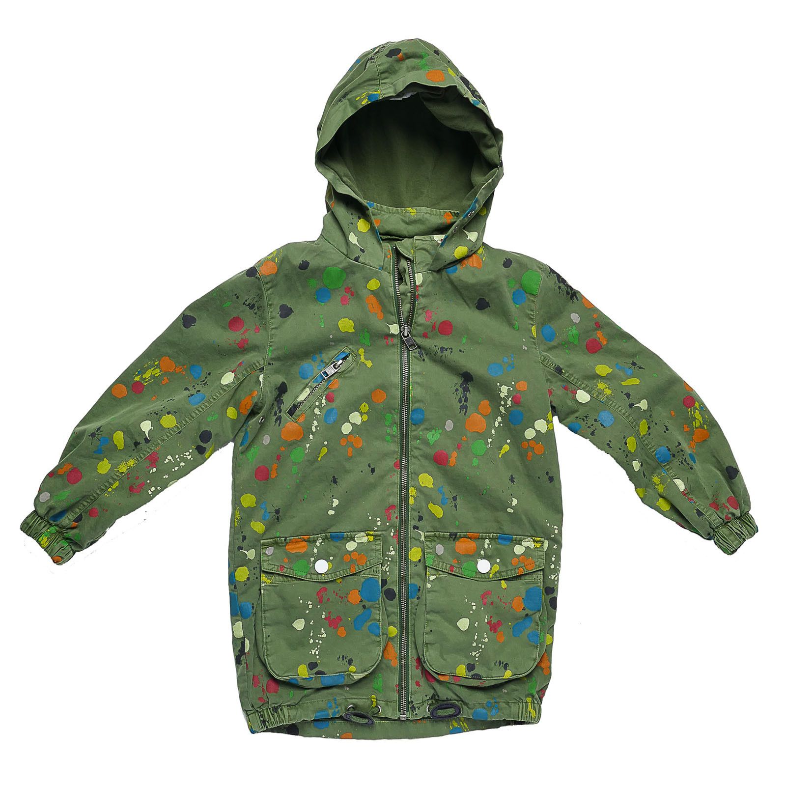 Boys Green Cotton Hooded Outerwear Zip-up Tops With Spot Print Trims - CÉMAROSE | Children's Fashion Store