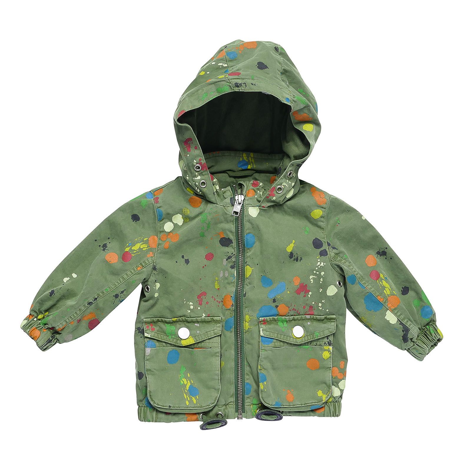 Baby Girls Green Cotton Hooded Outerwear Zip-up Tops With Spot Print Trims - CÉMAROSE | Children's Fashion Store