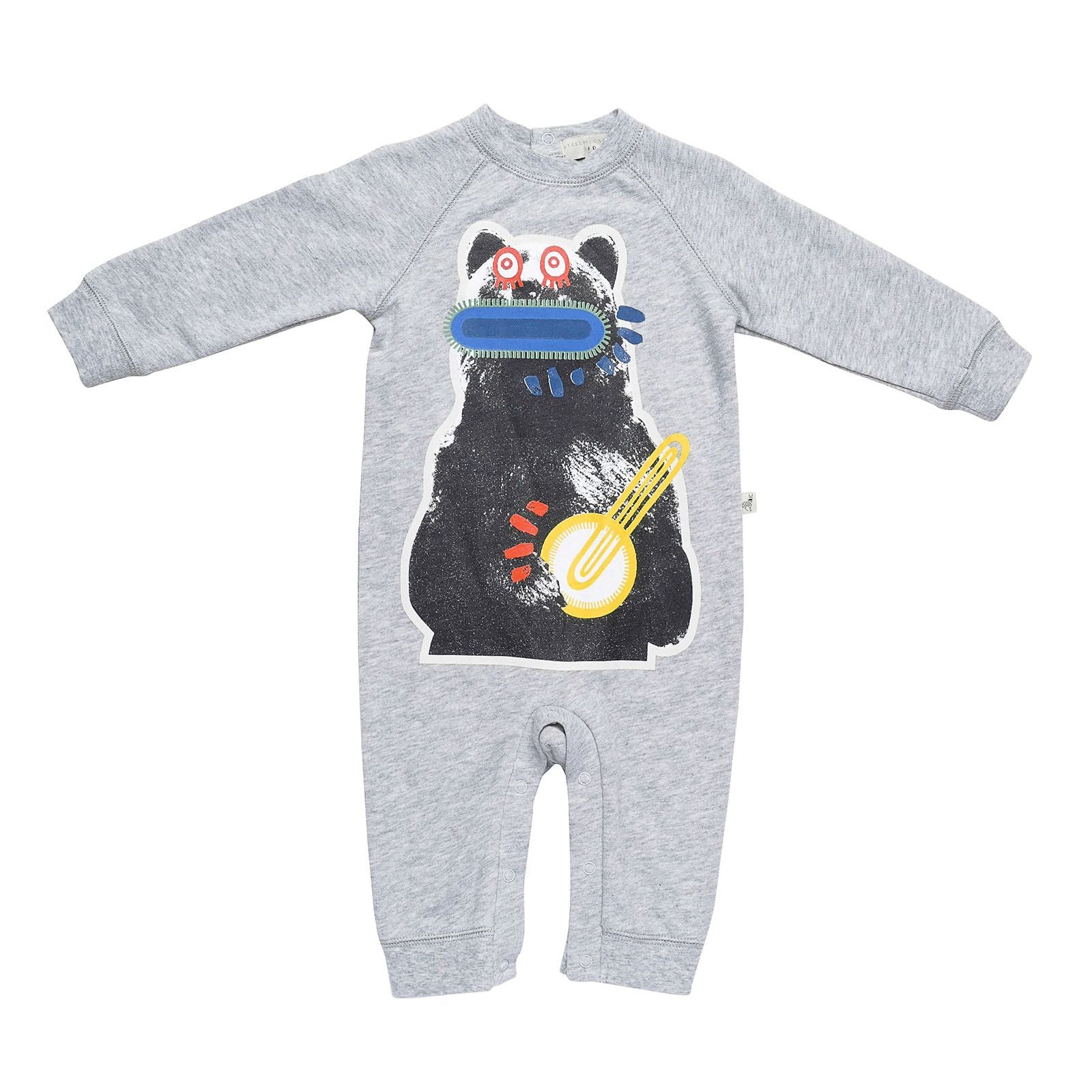 Baby Grey Cotton Babygrow With Zig Zag Bear Print Trim - CÉMAROSE | Children's Fashion Store