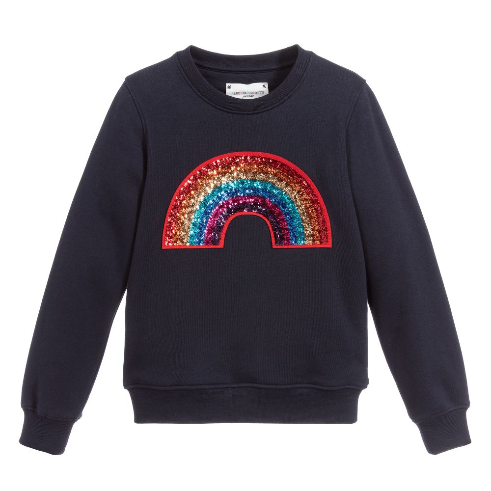 Girls Blue Rainbow Cotton Sweatshirt