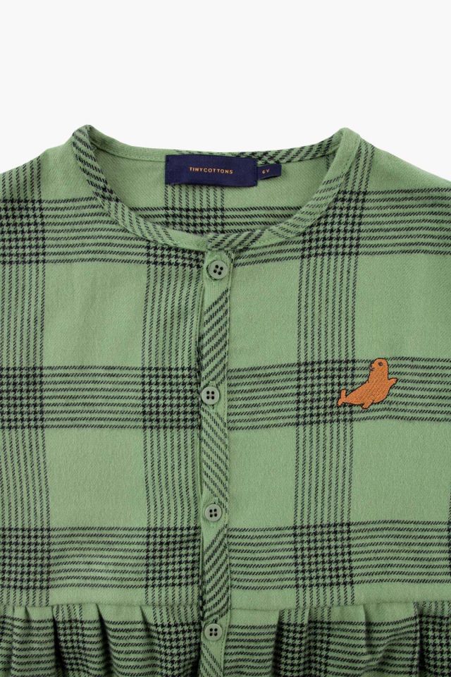Girls Green Check Cotton Dress