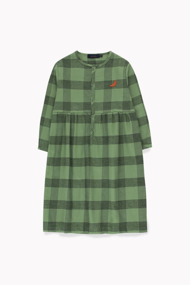 Girls Green Check Cotton Dress