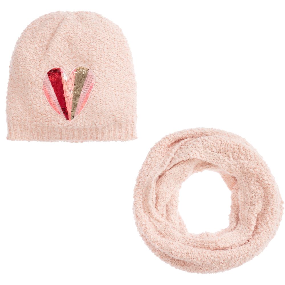 Girls Pink Knitted Hat & Snood Set