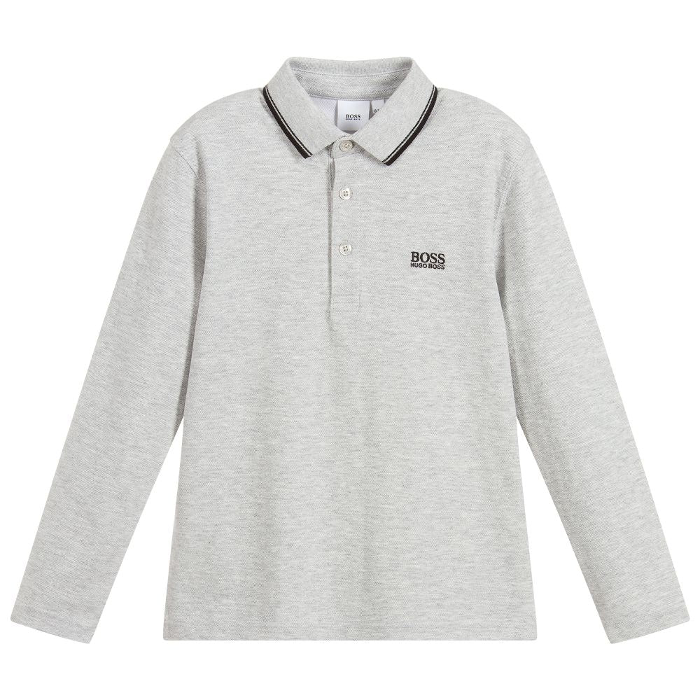 Boys Grey Cotton Polo Shirt