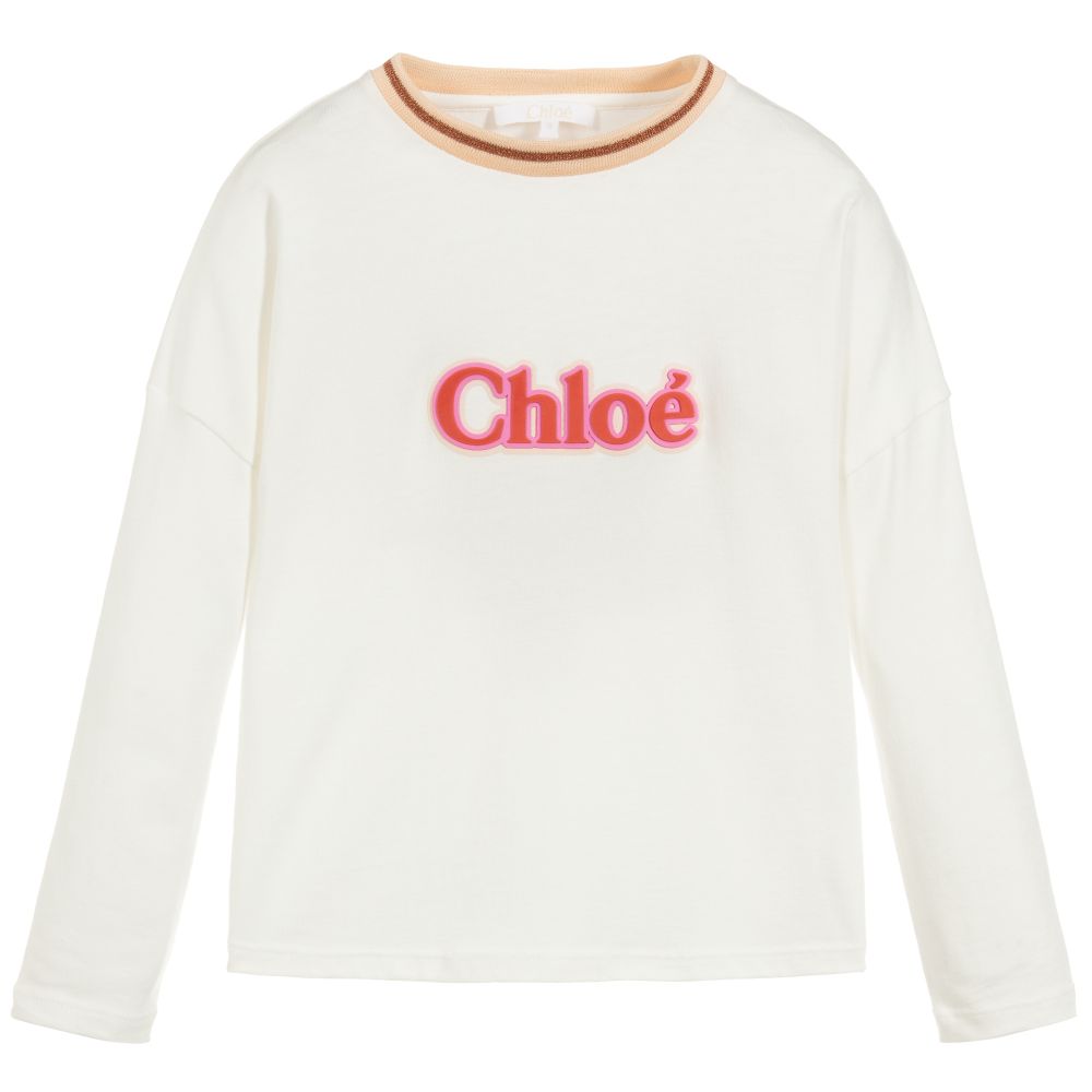 Girls White Logo Cotton T-shirt