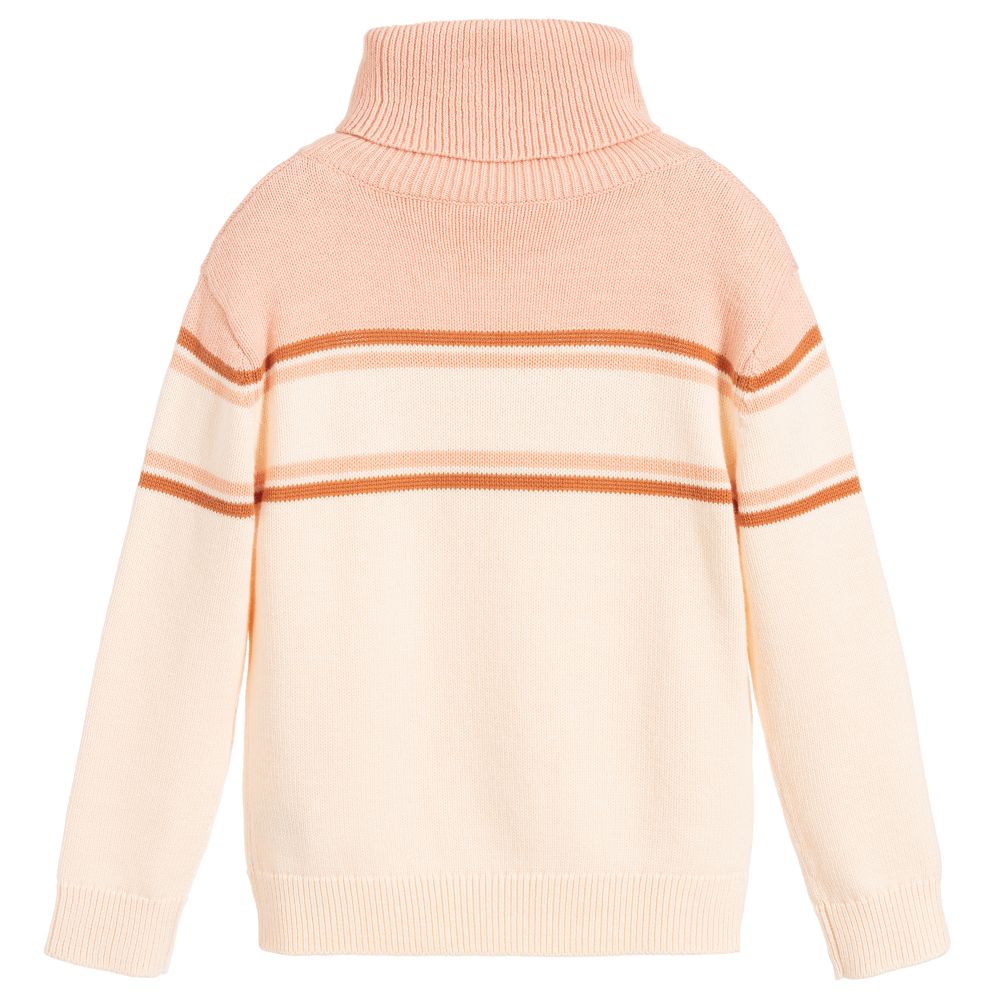 Girls Light Pink Turtleneck Logo Sweater