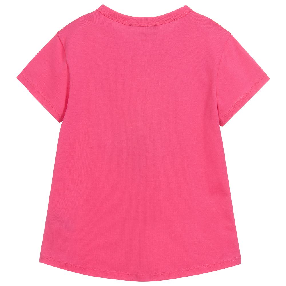 Girls Bright Pink Logo Cotton T-shirt