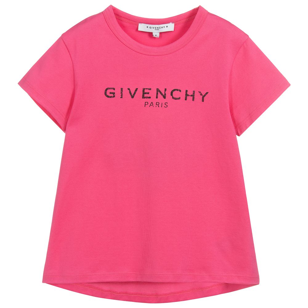 Girls Bright Pink Logo Cotton T-shirt
