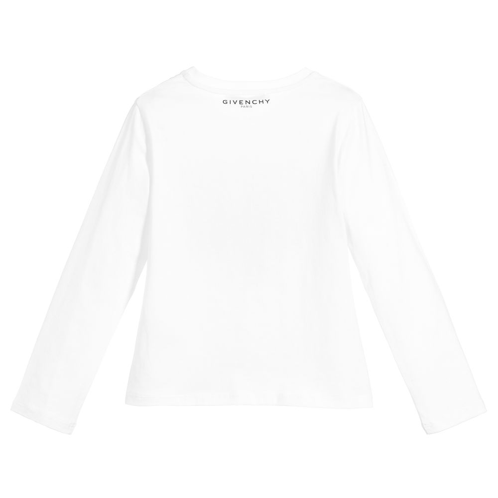 Girls White Pattern Cotton T-shirt