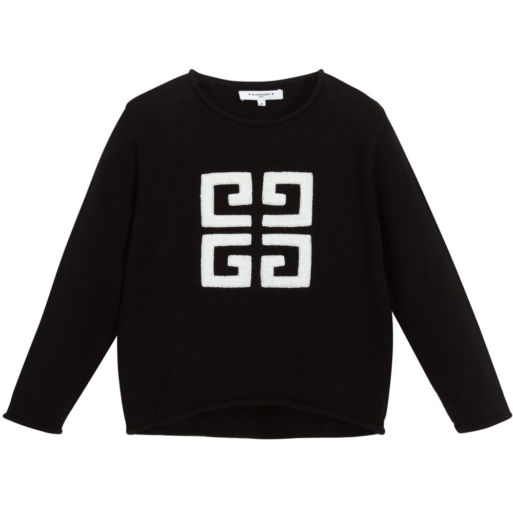 Girls Black Pattern Wool Sweater
