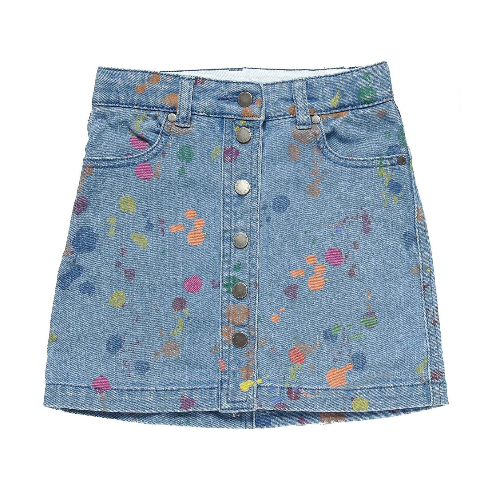 Girls Blue Denim Skirt With Multicolour Splat Print Trims - CÉMAROSE | Children's Fashion Store