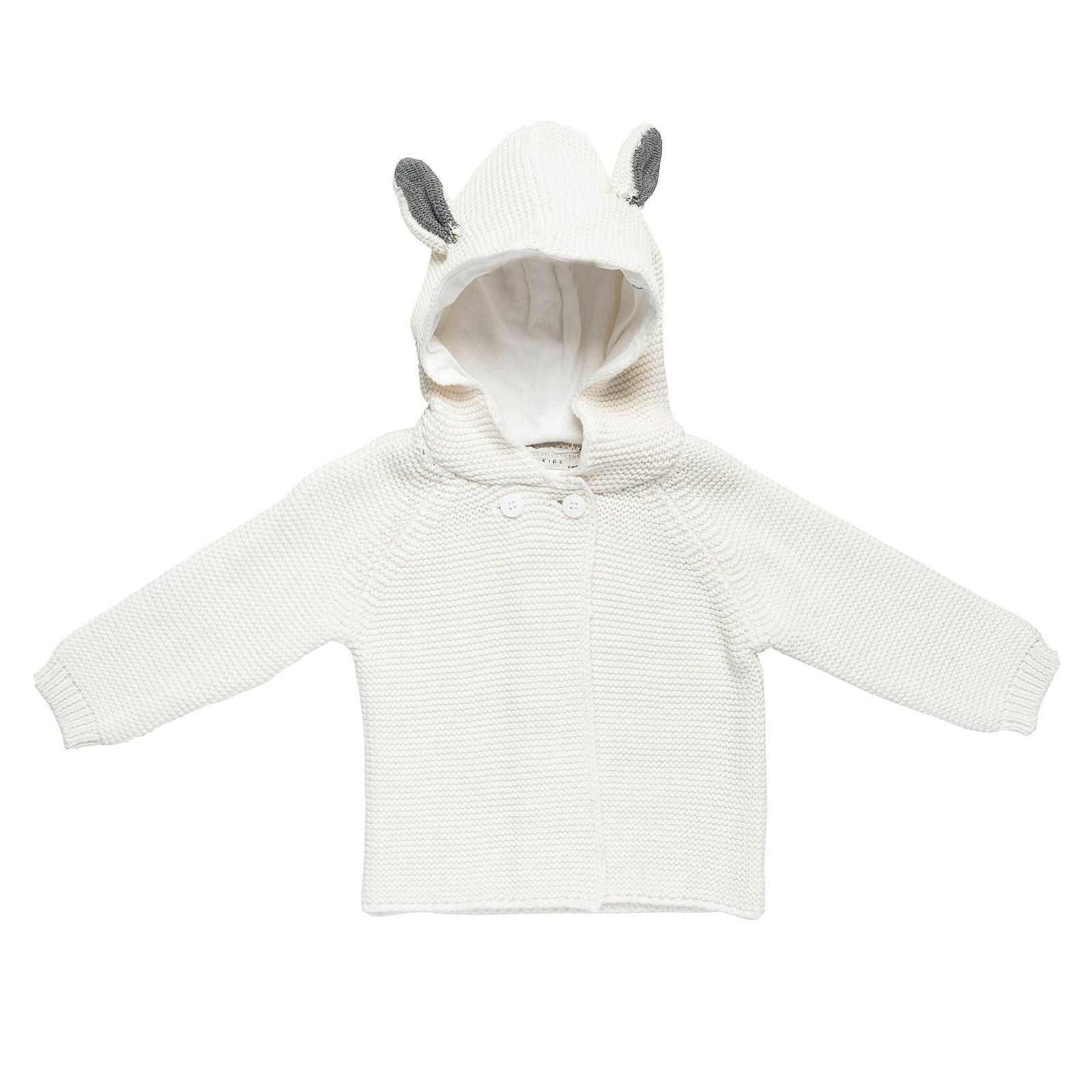 Baby White Cotton Knitted Cardigan With Hood Bunny Ears Trims - CÉMAROSE | Children's Fashion Store
