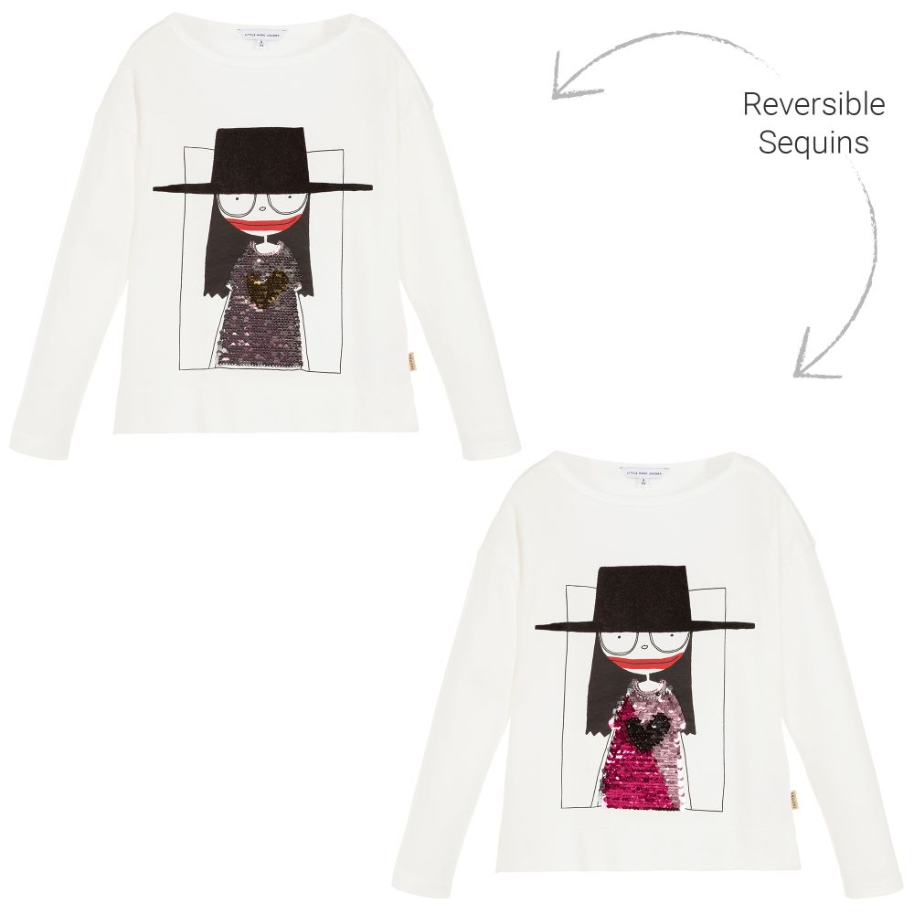 Girls White Printing Cotton T-shirt
