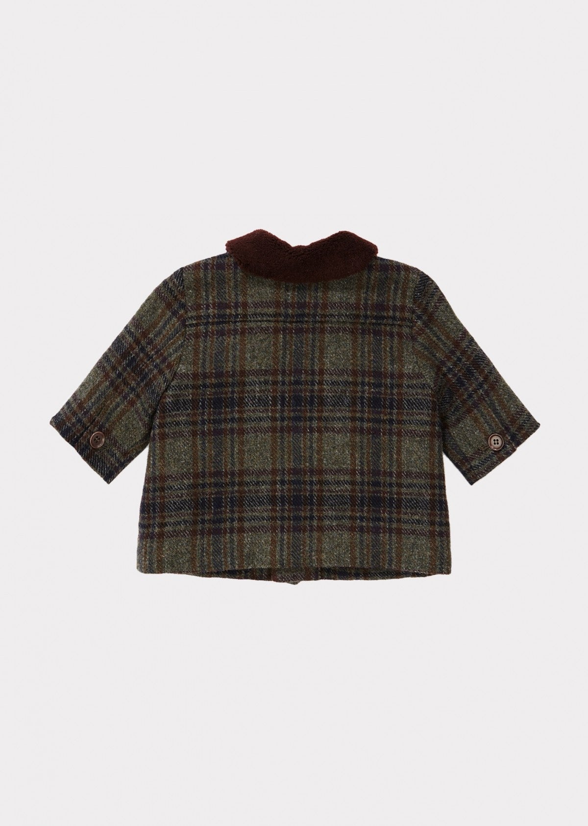 Baby Boys Dark Green Check Wool Coat