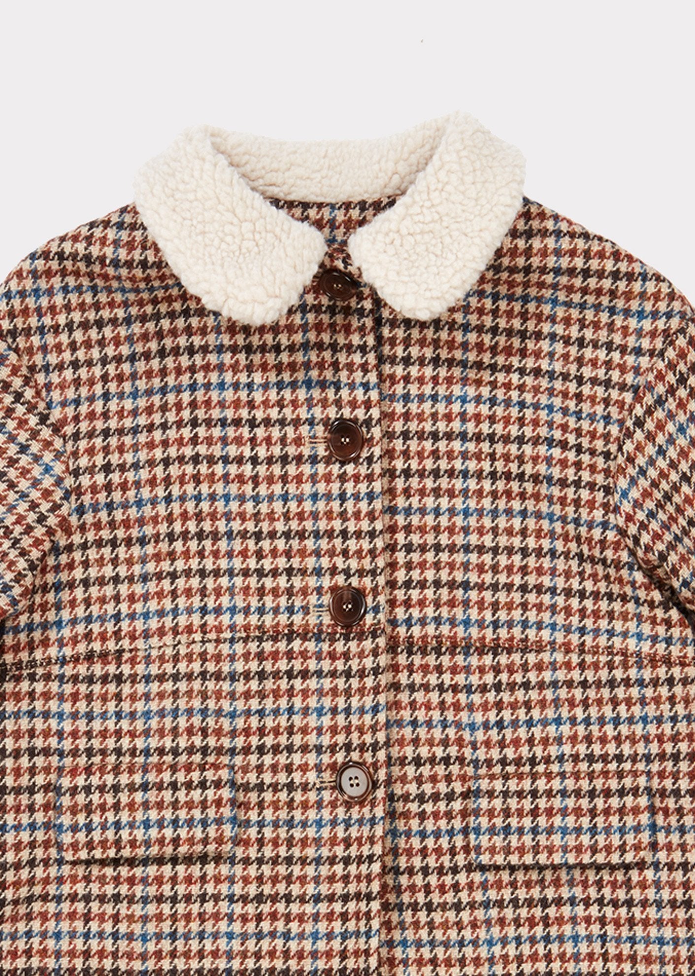 Girls Beige Check Wool Coat