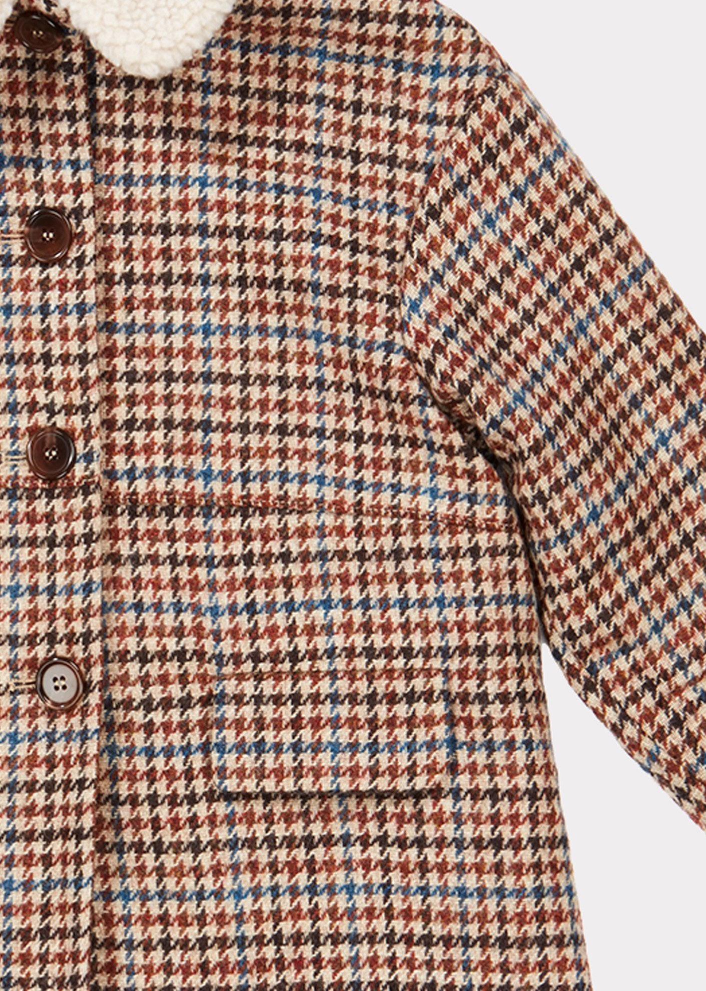 Girls Beige Check Wool Coat