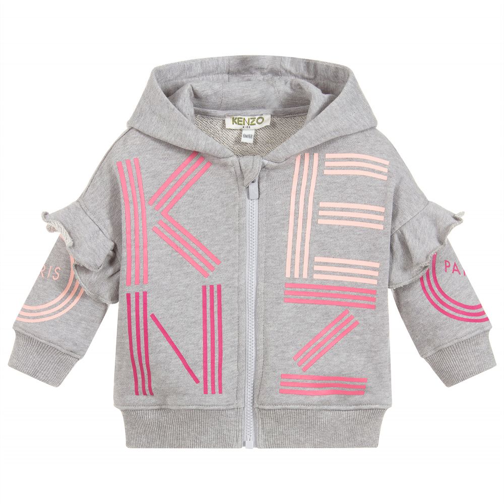 Baby Girls Grey Hooded Cotton Top