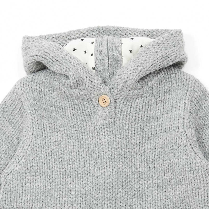 Baby Girls Grey Hooded Wool Sweater