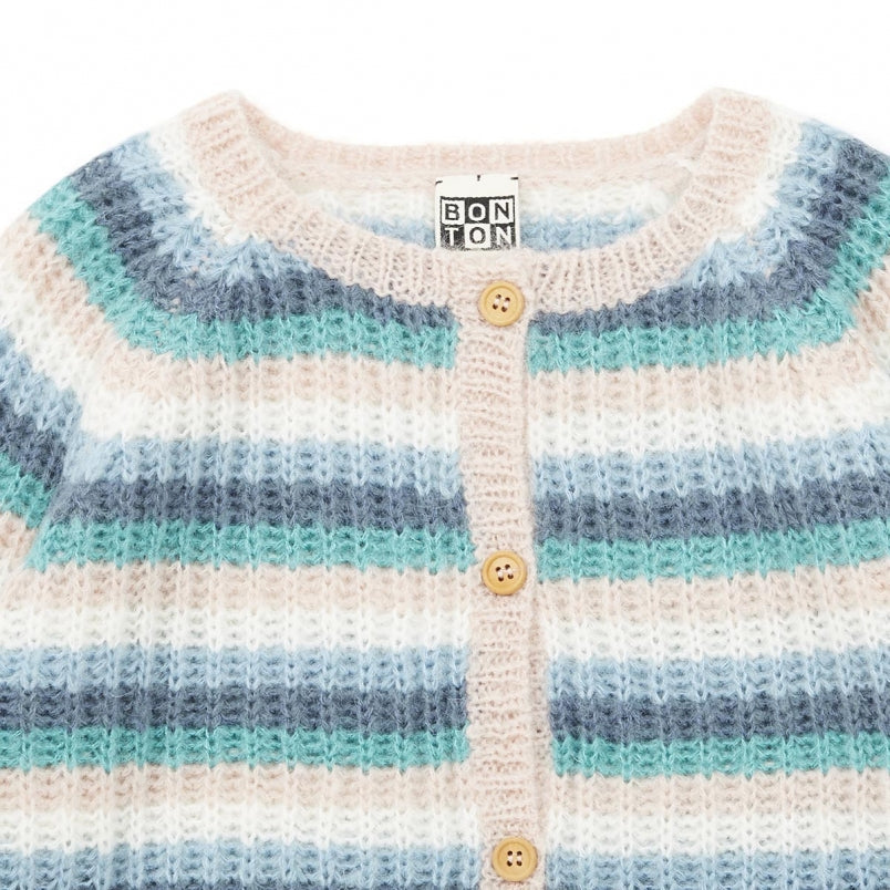 Girls Blue Striped Cardigan