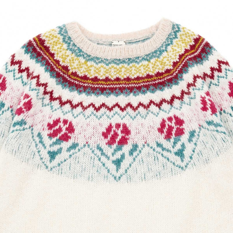 Girls White Embroidered Sweater