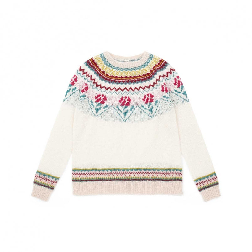 Girls White Embroidered Sweater