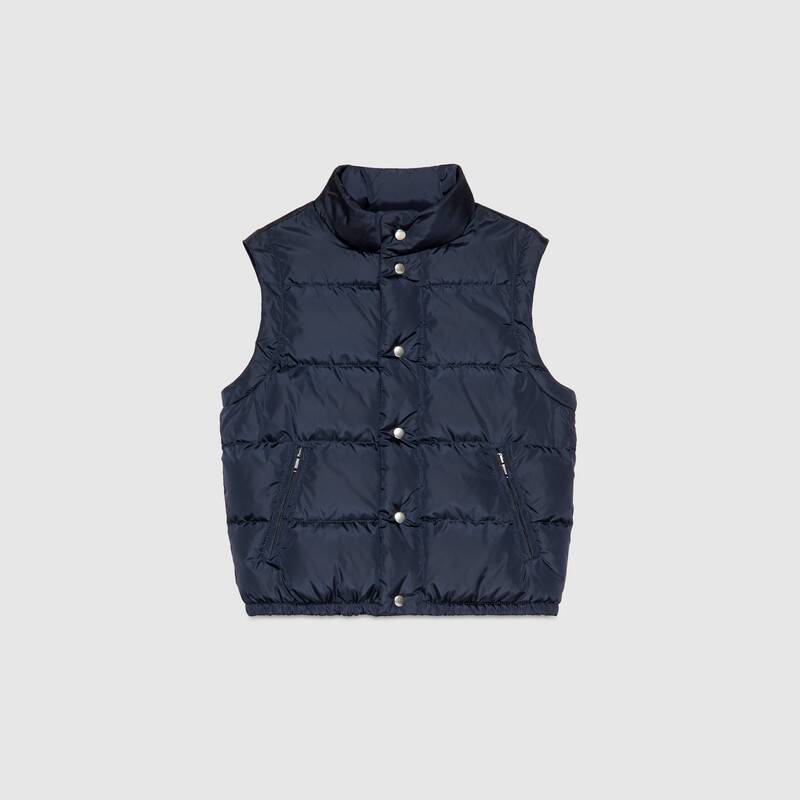 Boys Navy Logo Padded Down Jacket (Dtachable Red Sleeves)