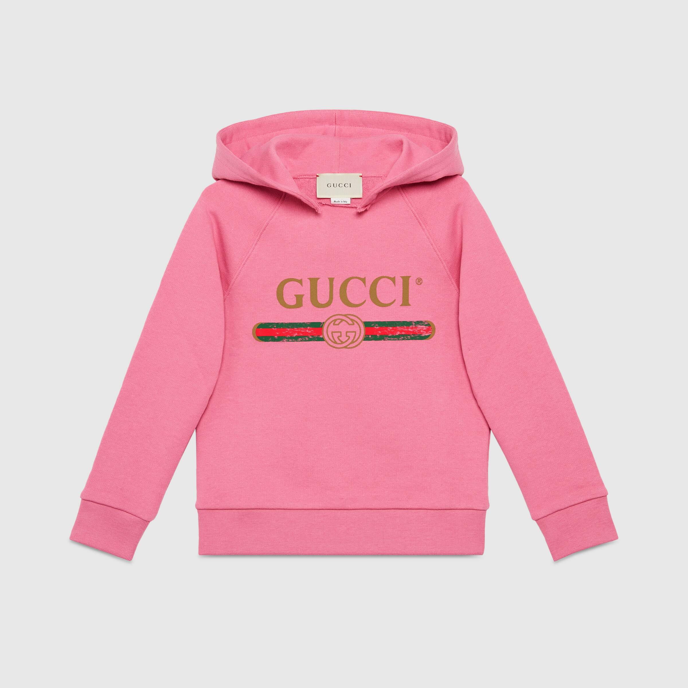 Girls Pink Hooded Logo Cotton Sweatshirt