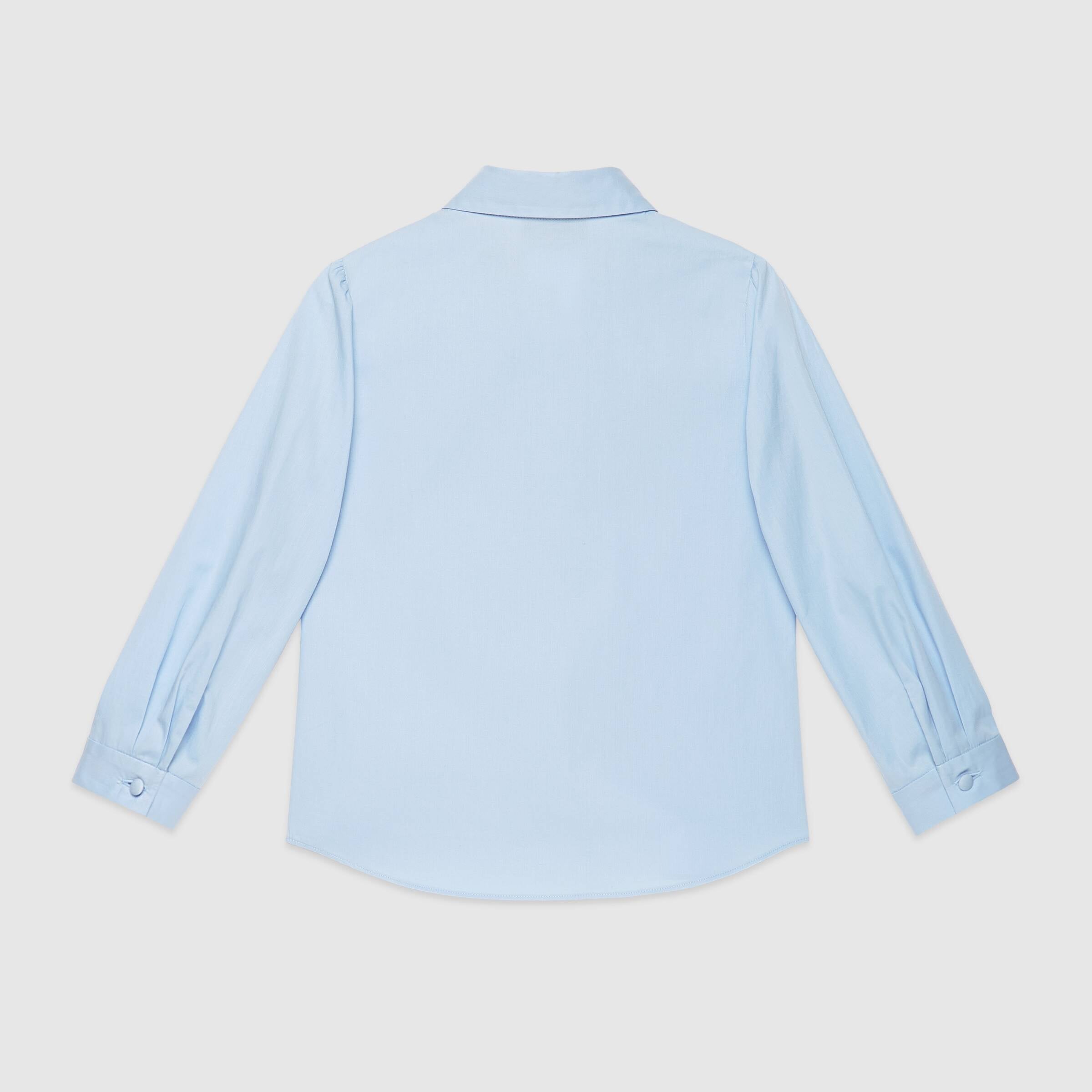 Girls Light Blue Embroidered Cotton Shirt