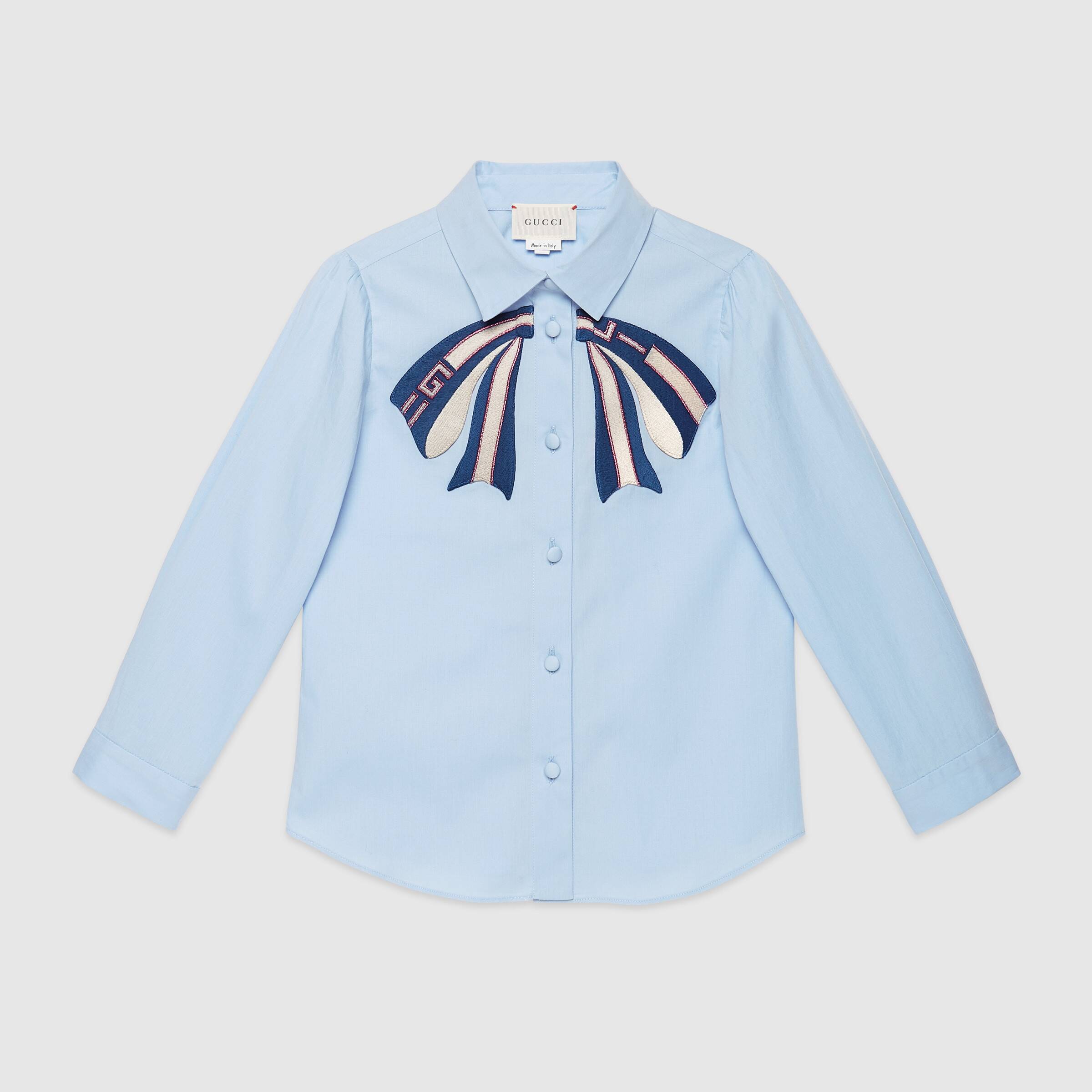 Girls Light Blue Embroidered Cotton Shirt