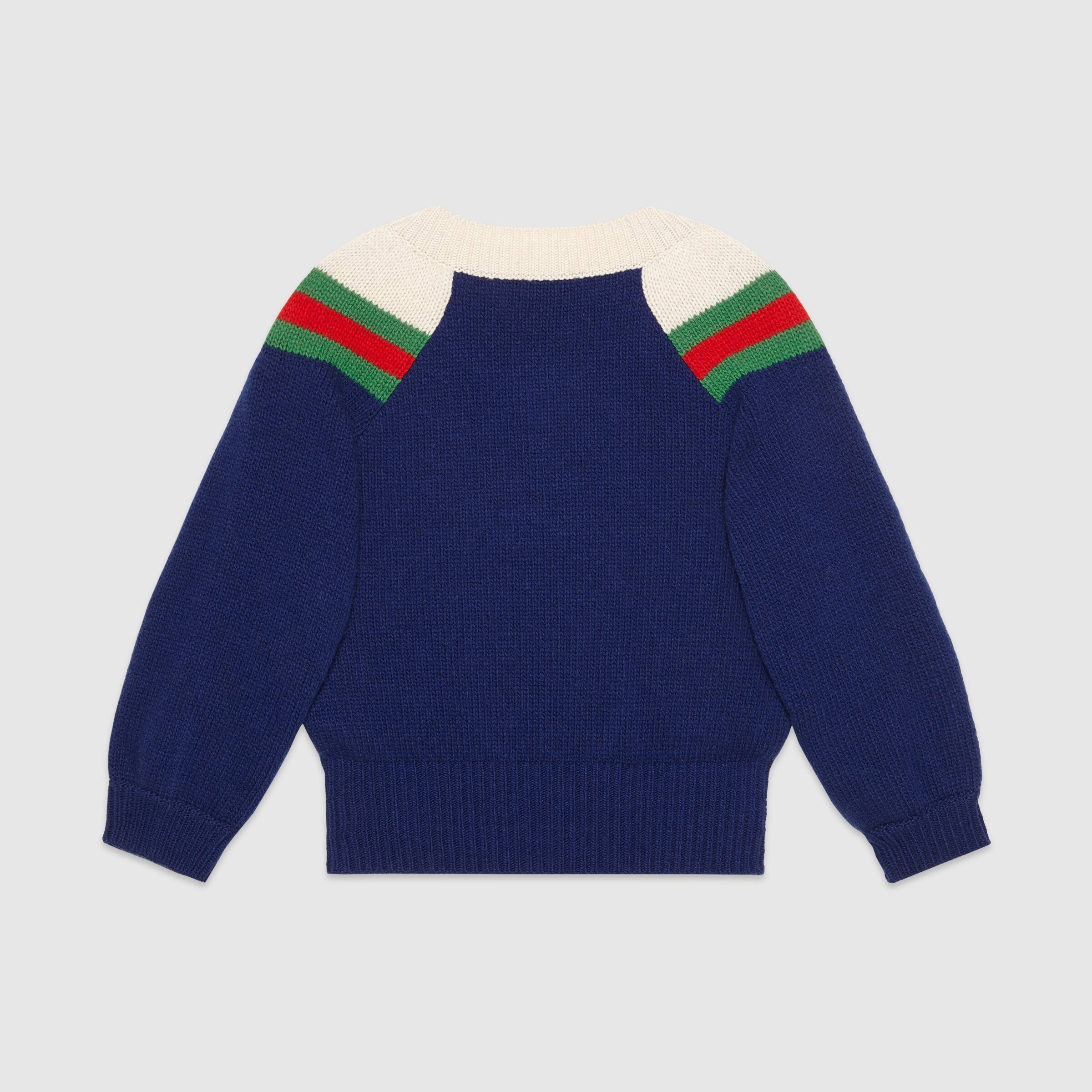 Girls White & Blue V-neck Wool Sweater
