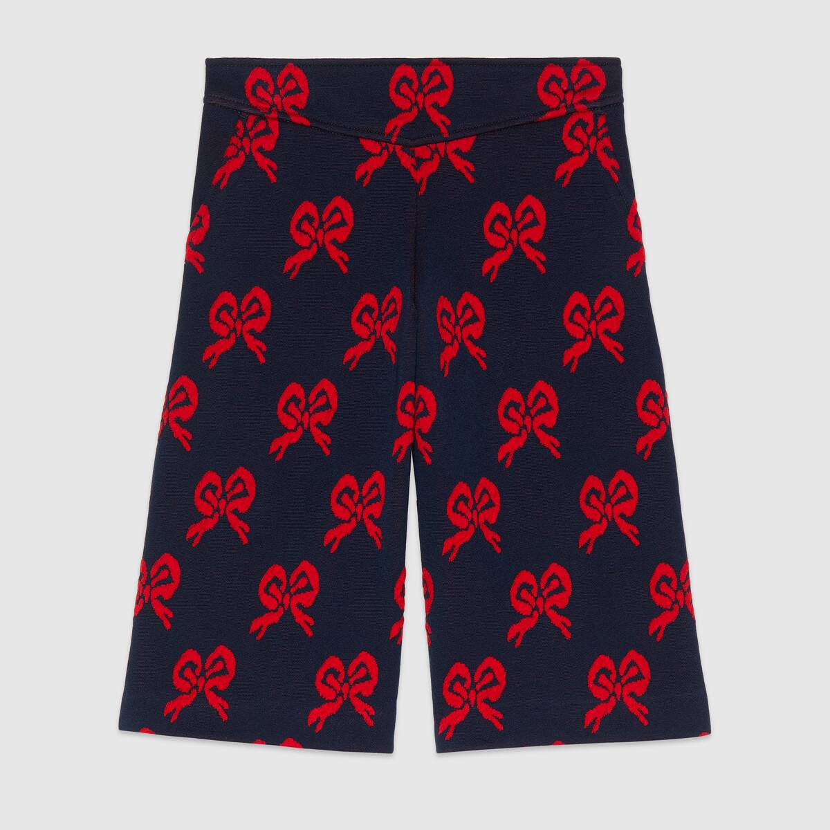 Girls Blue & Red Bow Cotton Trousers