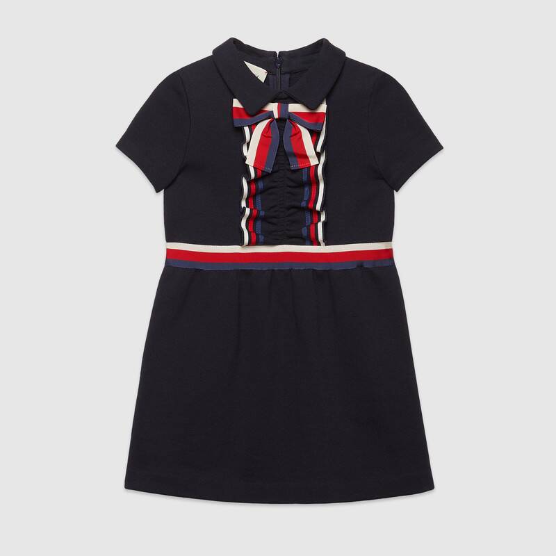 Girls Blue Bow Cotton Dress