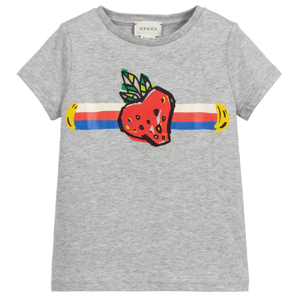 Girls Grey Printed Cotton T-shirt